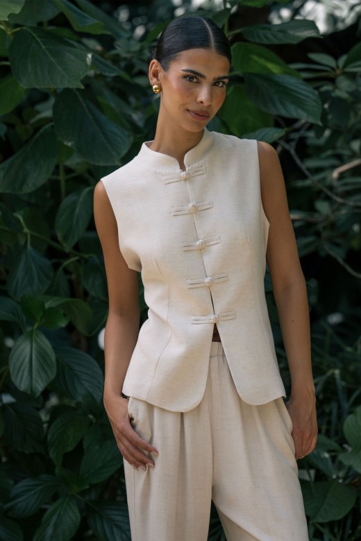 Linen-blend waistcoat with oriental fastening Linen-blend waistcoat with oriental fastening