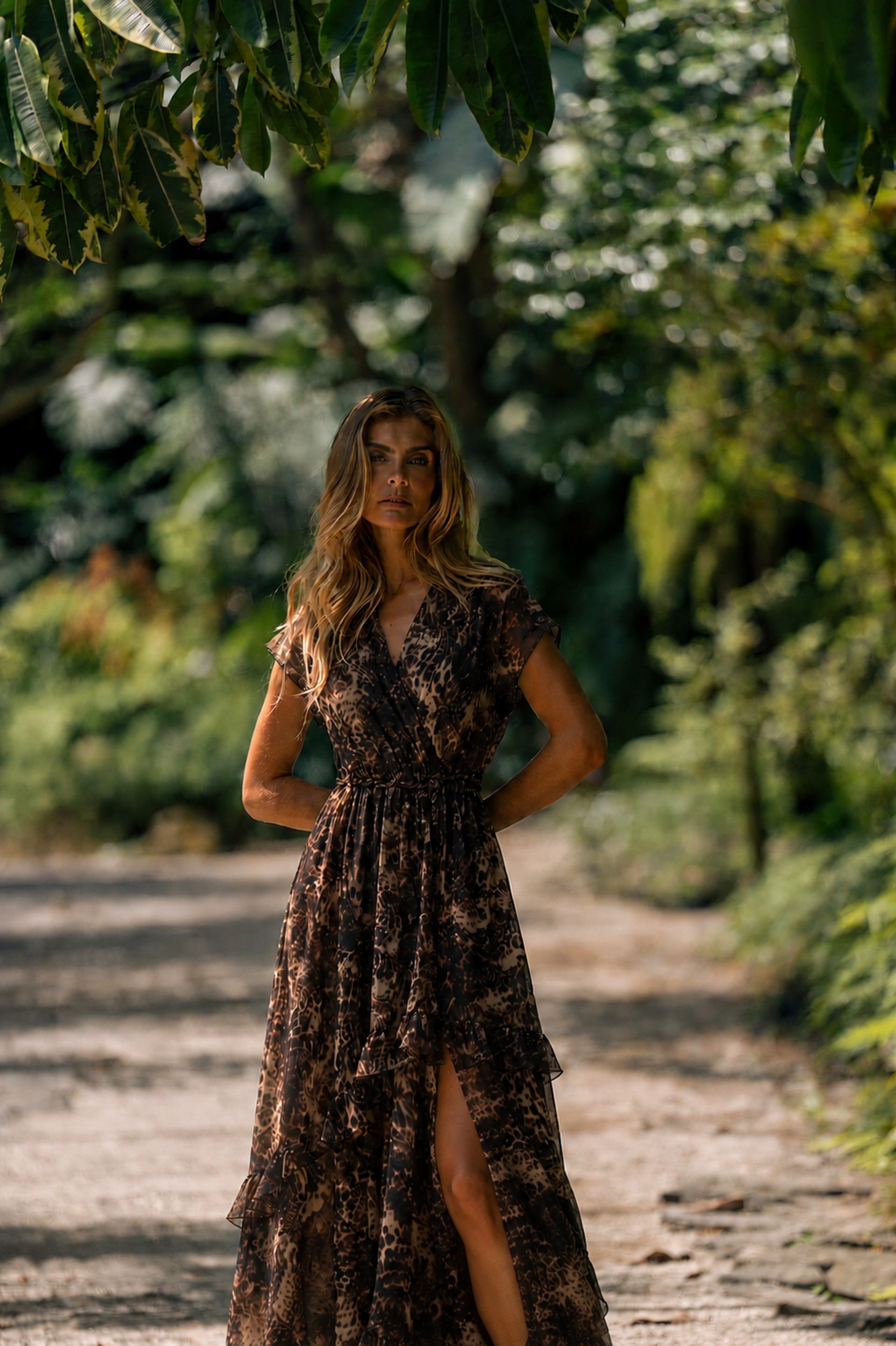 Printed midi dress with ruffles