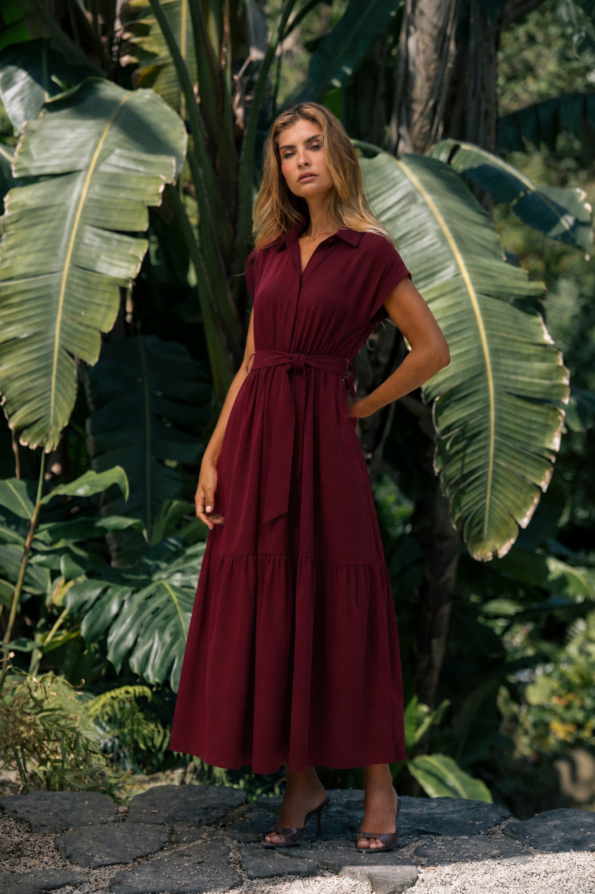Midi shirt dress with belt