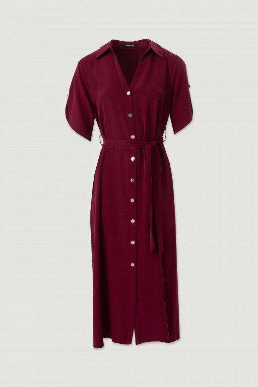 Fluid midi dress with belt Fluid midi dress with belt