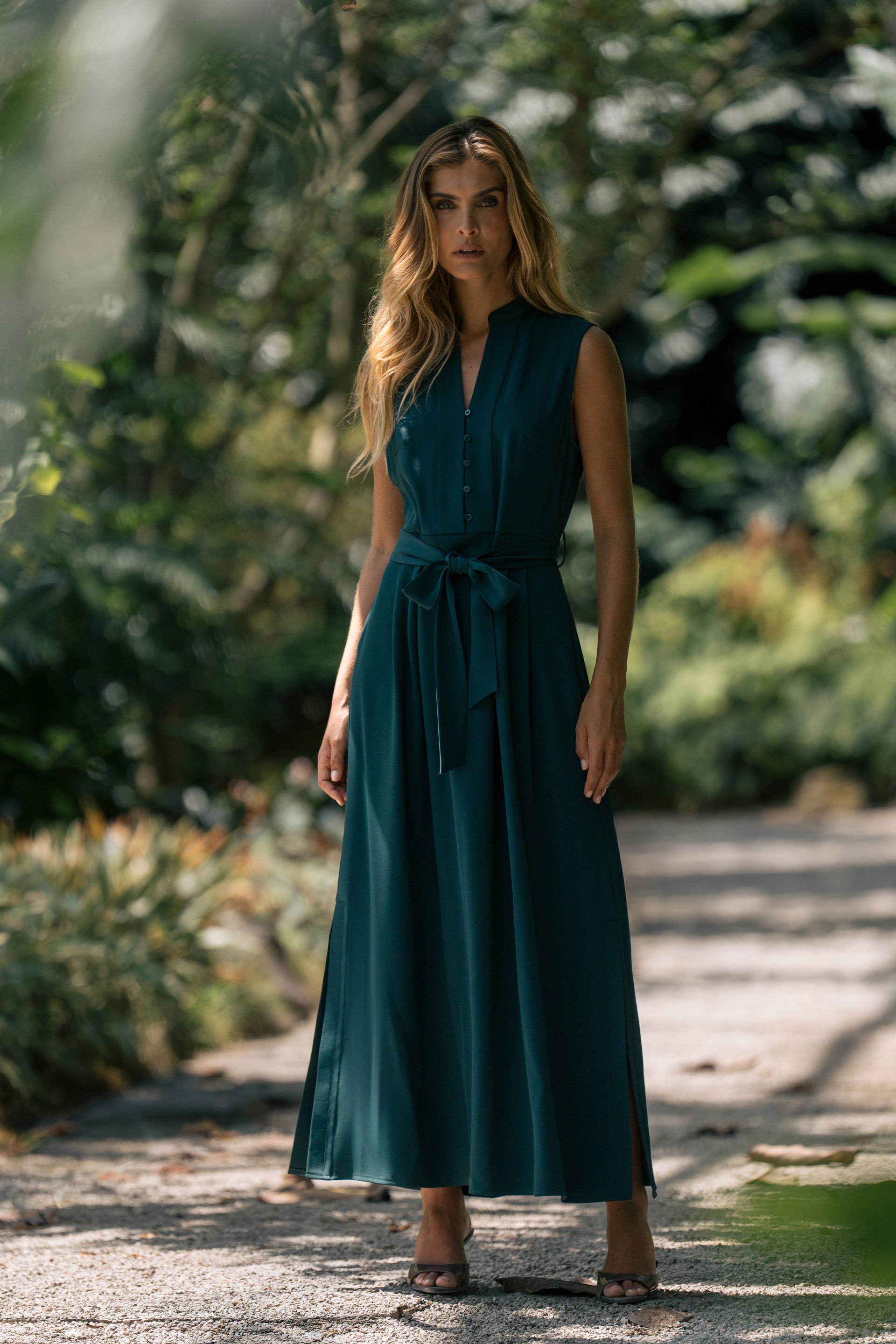 Fluid midi dress with belt