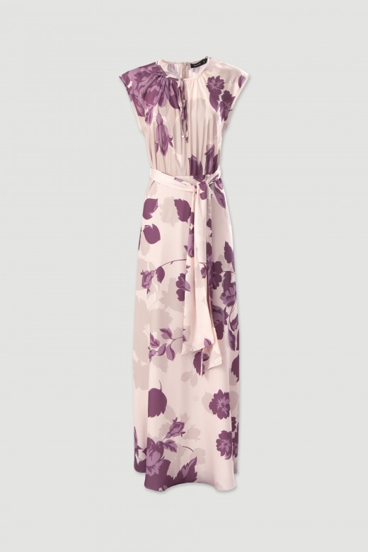 Long printed dress with belt Long printed dress with belt