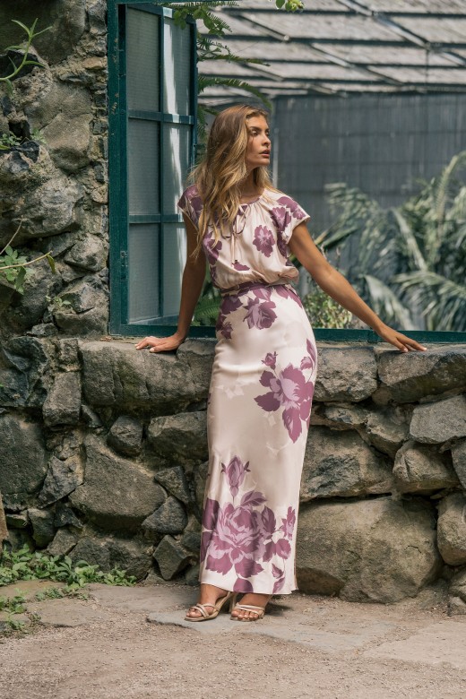 Long printed dress with belt Long printed dress with belt