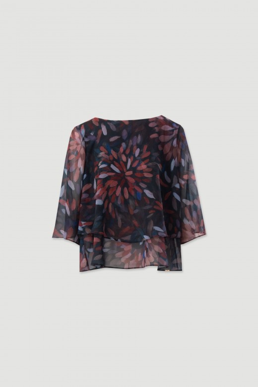 Fluid printed tunic with 3/4 sleeves Fluid printed tunic with 3/4 sleeves