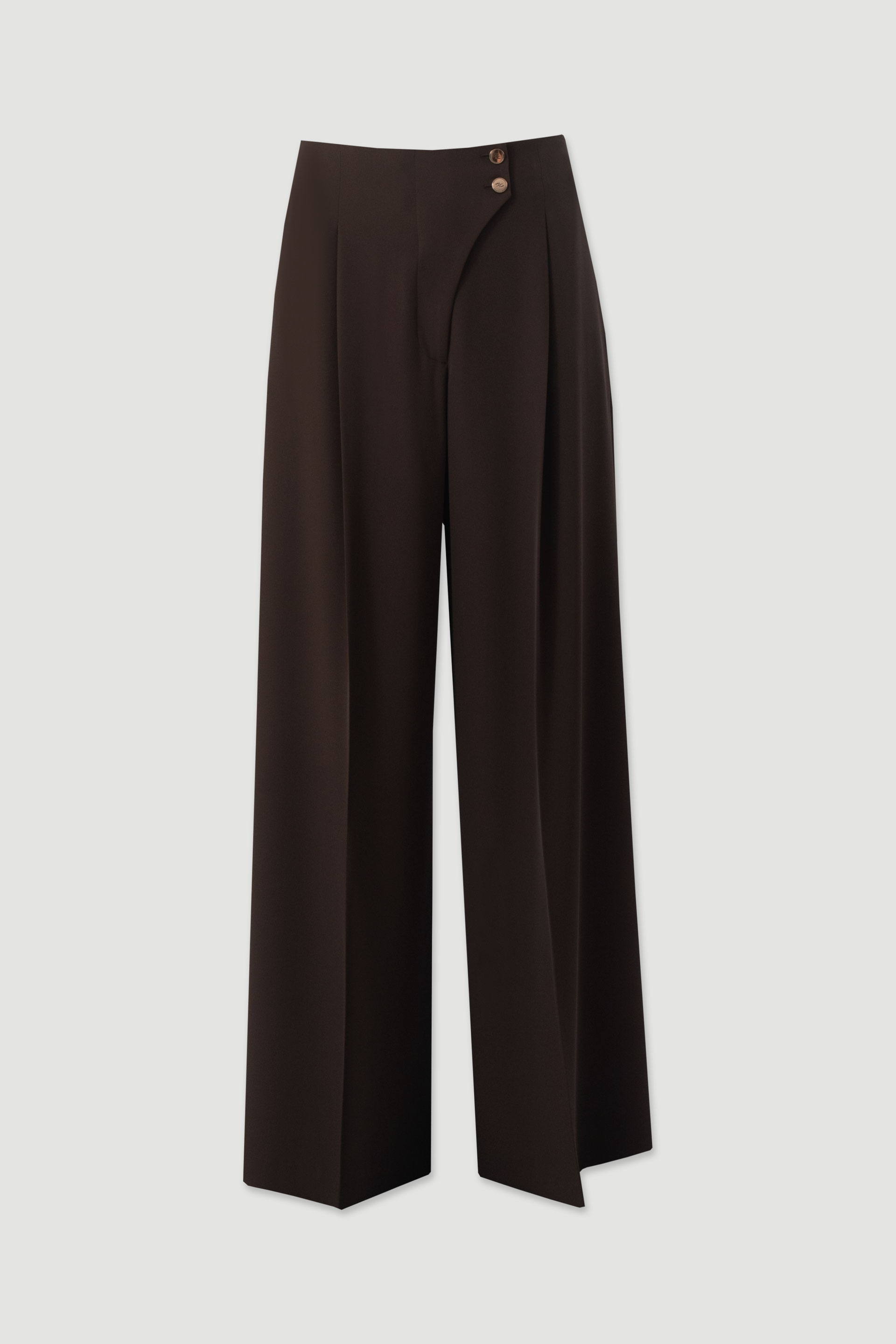 Wide leg trousers with asymmetric fastening