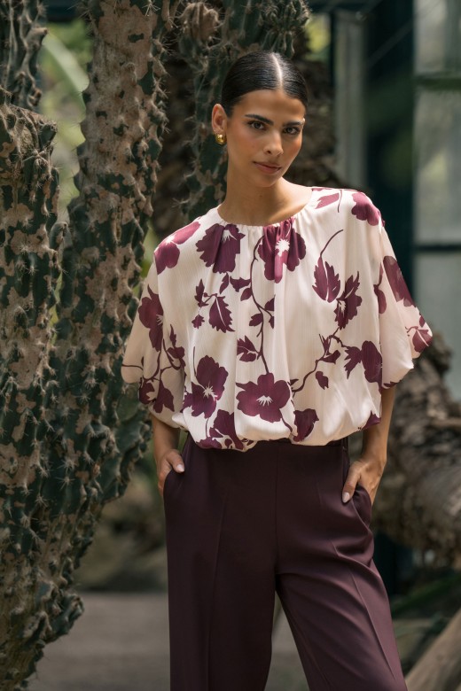 Cropped printed blouse with balloon effect