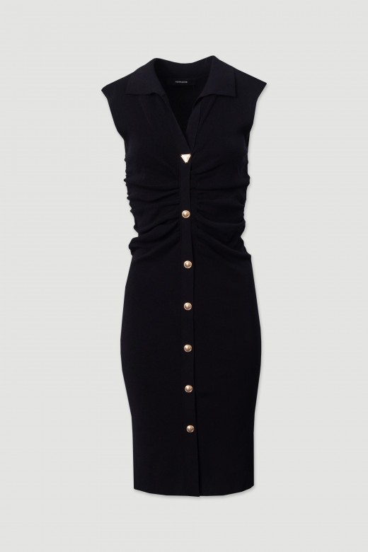 Midi knit dress with ruching and metallic buttons Midi knit dress with ruching and metallic buttons