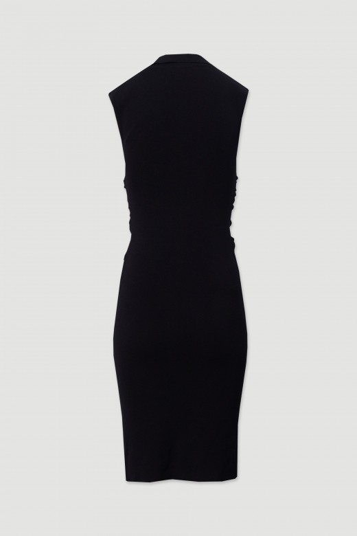 Midi knit dress with ruching and metallic buttons Midi knit dress with ruching and metallic buttons