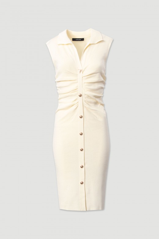 Midi knit dress with ruching and metallic buttons Midi knit dress with ruching and metallic buttons