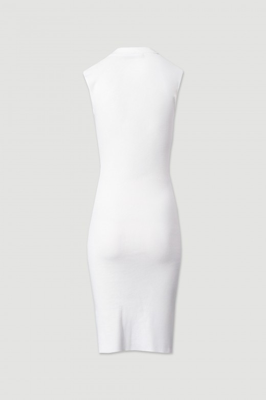 Midi knit dress with ruching and metallic buttons Midi knit dress with ruching and metallic buttons