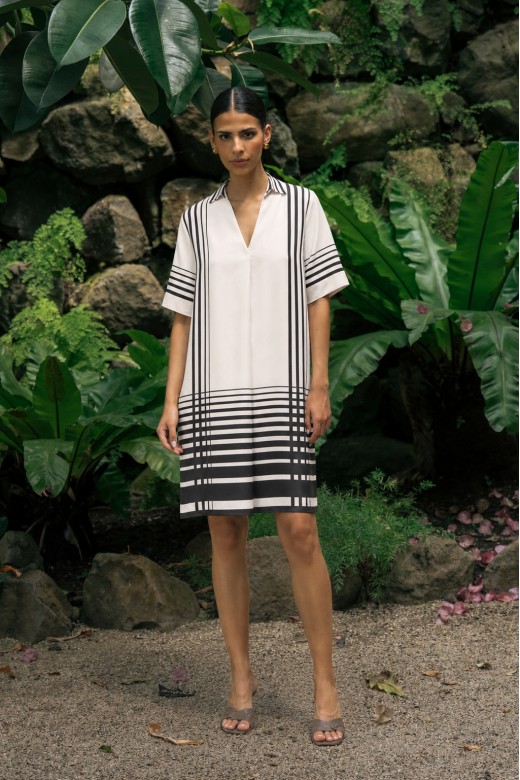 Satin midi dress with striped pattern Satin midi dress with striped pattern