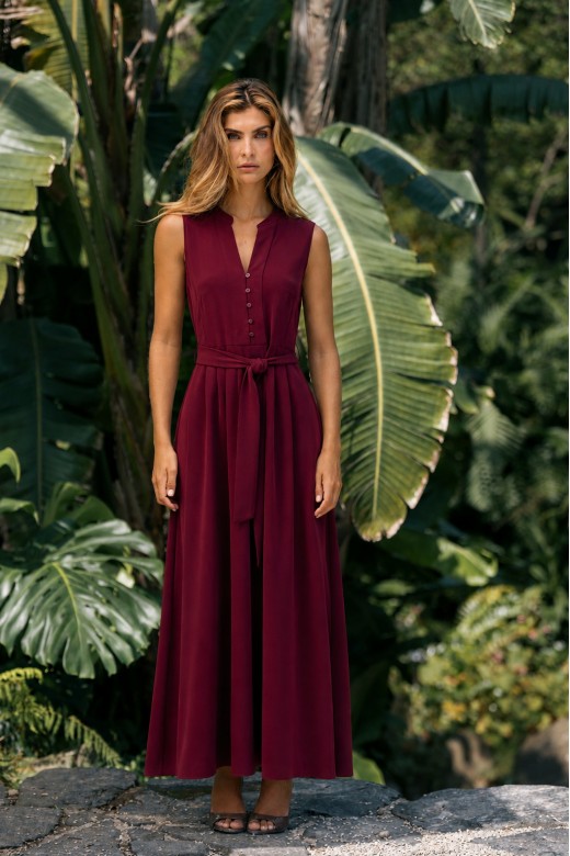 Fluid midi dress with belt Fluid midi dress with belt
