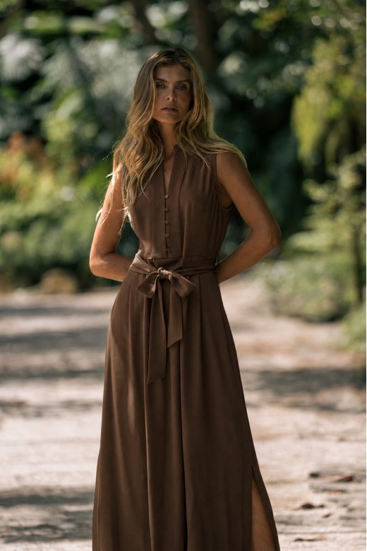 Fluid midi dress with belt Fluid midi dress with belt