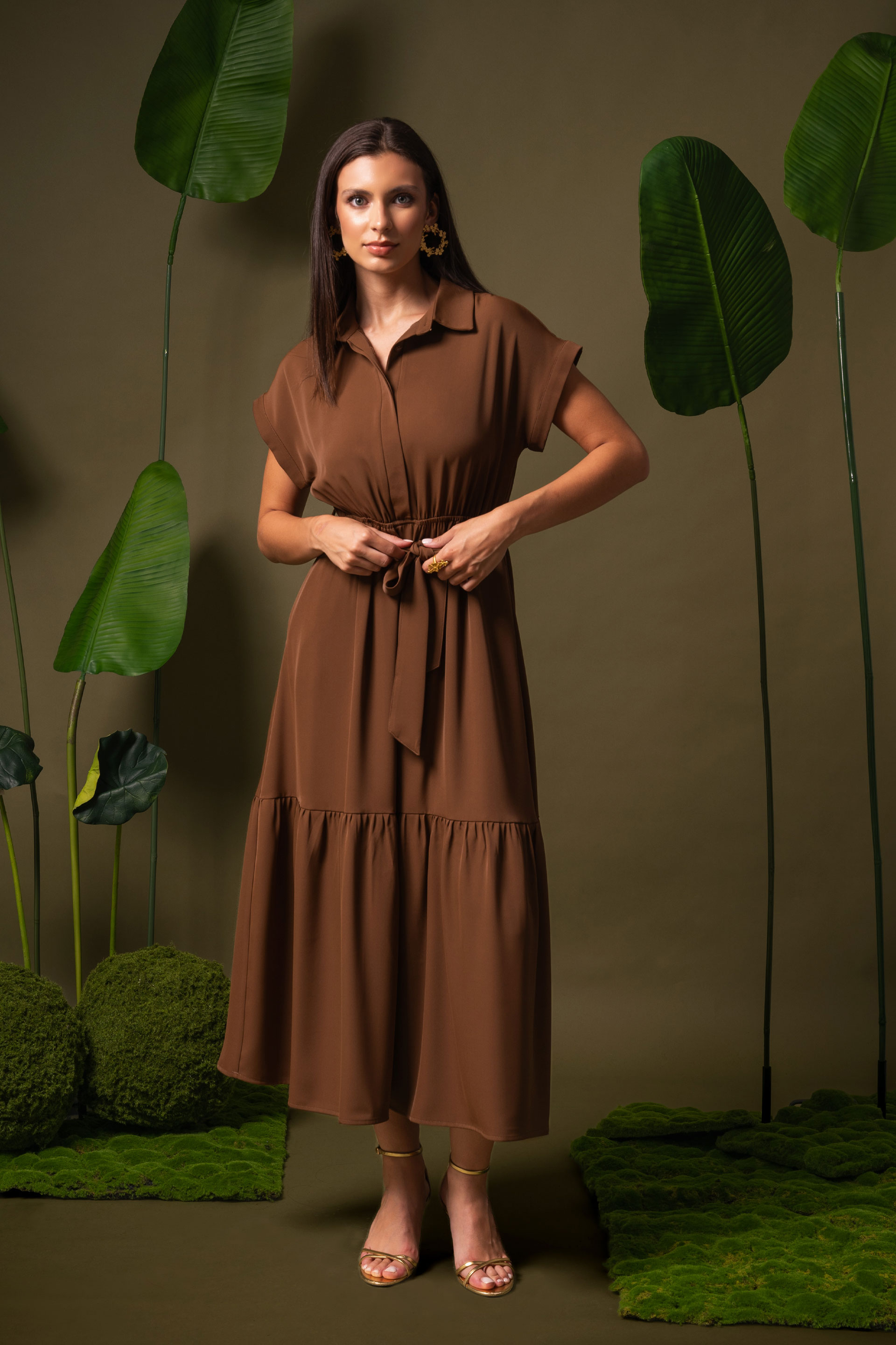 Midi shirt dress with belt