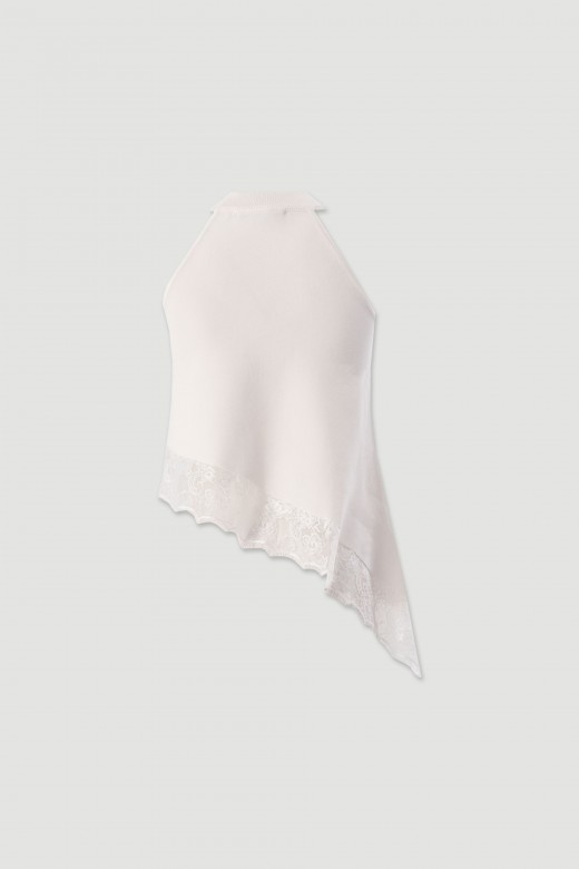 Top en maille asymétrique avec dentelle Top en maille asymétrique avec dentelle