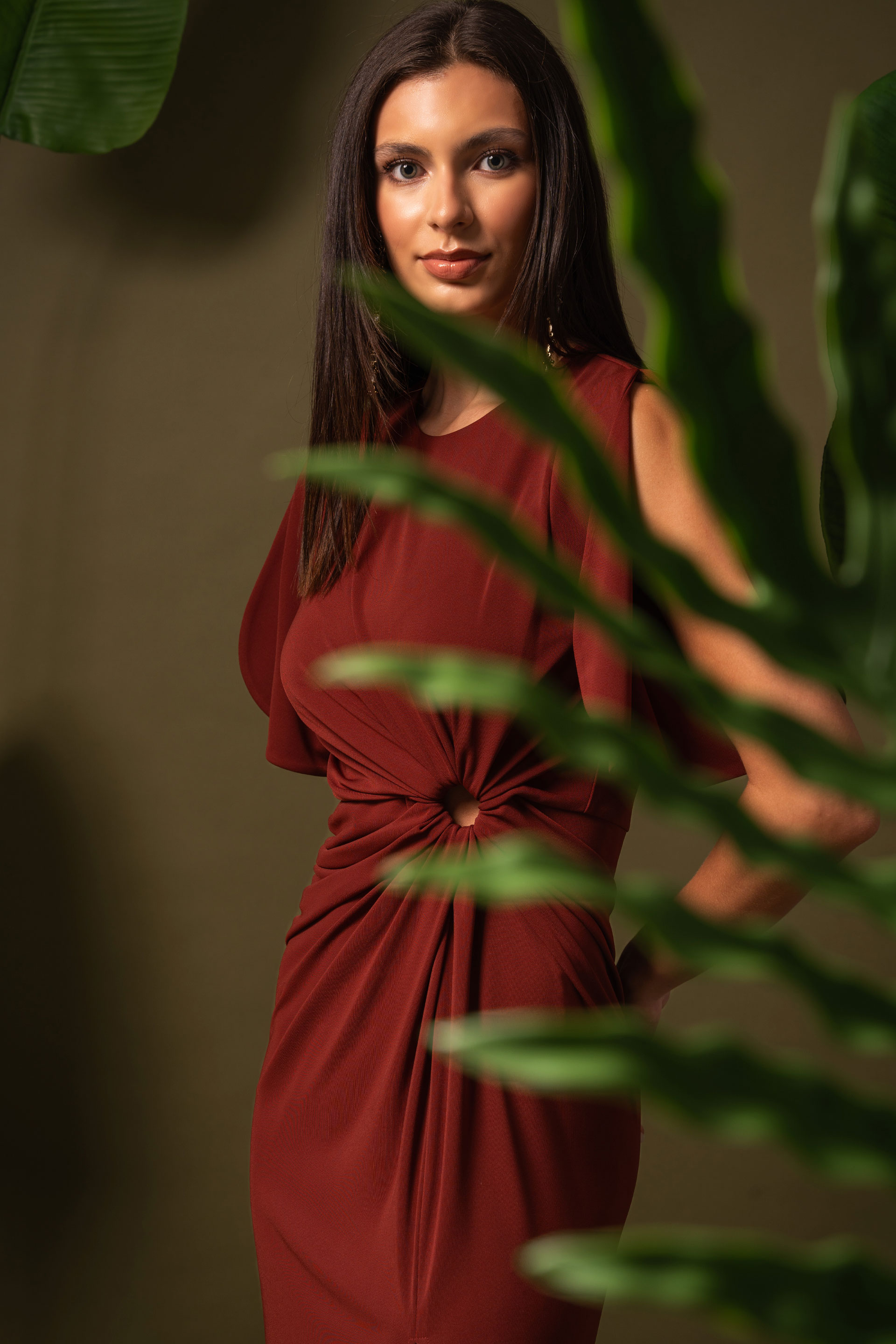 Long draped dress with cut-out detail