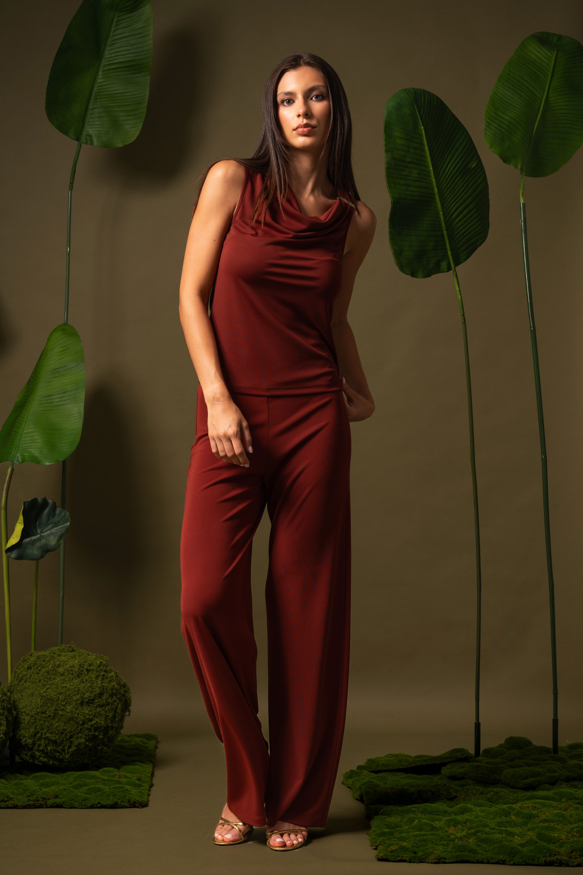 Lycra knit top with draped neckline