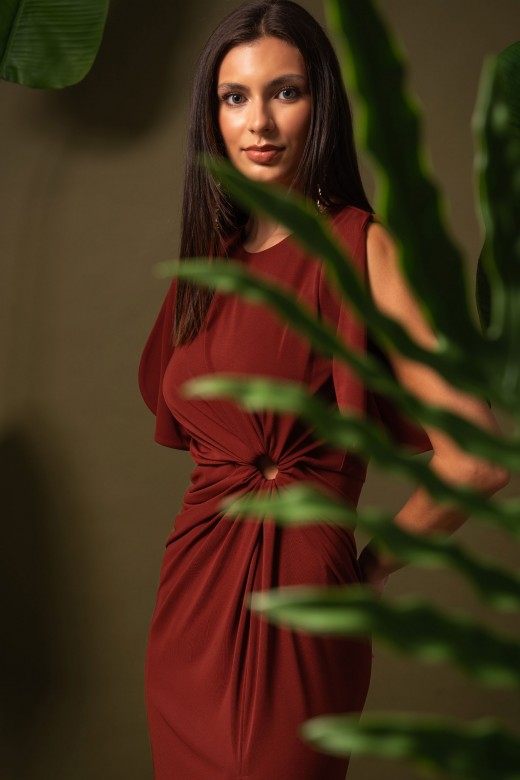 Long draped dress with cut-out detail