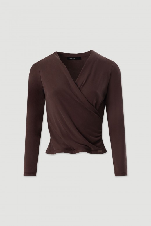 Knit top with crossover neckline Knit top with crossover neckline