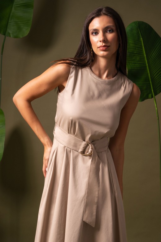 Fitted midi dress with buckle belt Fitted midi dress with buckle belt