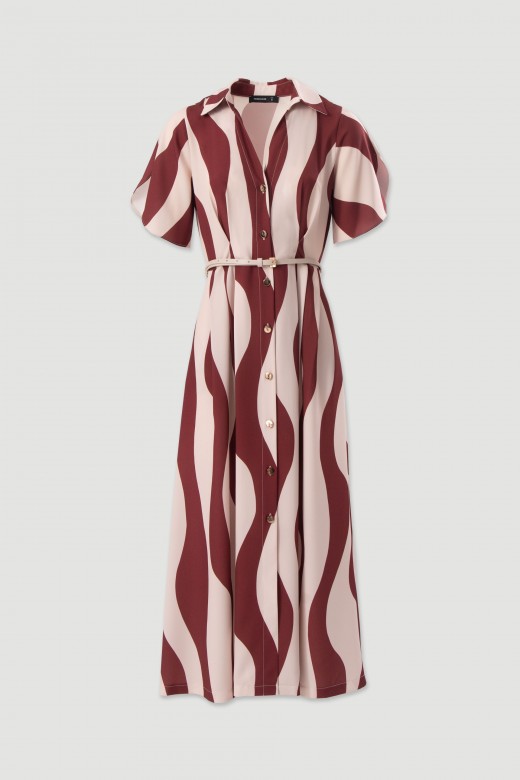 Printed midi dress with slim belt Printed midi dress with slim belt