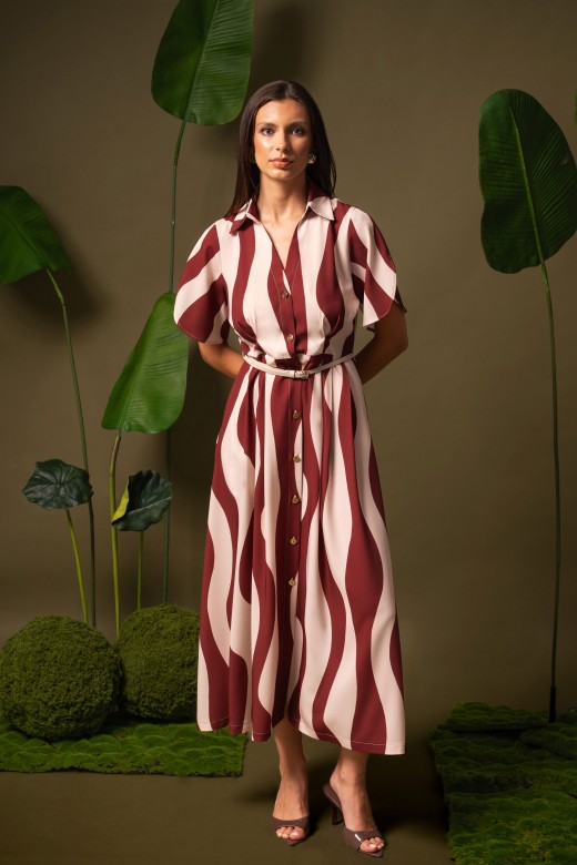 Printed midi dress with slim belt Printed midi dress with slim belt