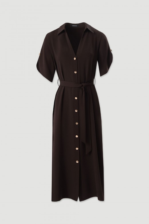 Fluid midi dress with belt Fluid midi dress with belt