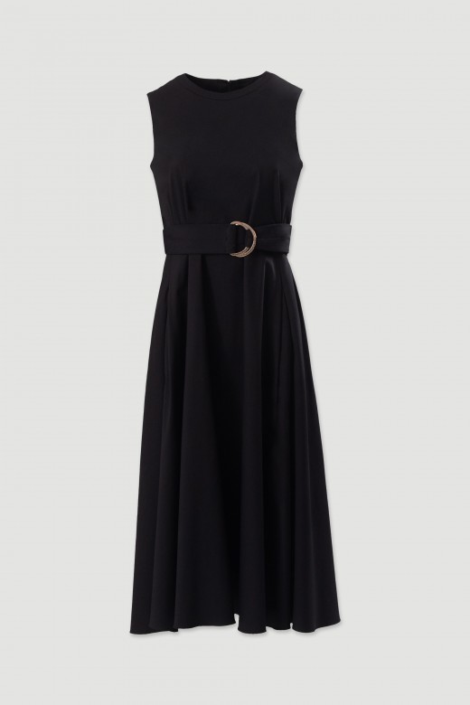 Fitted midi dress with buckle belt Fitted midi dress with buckle belt