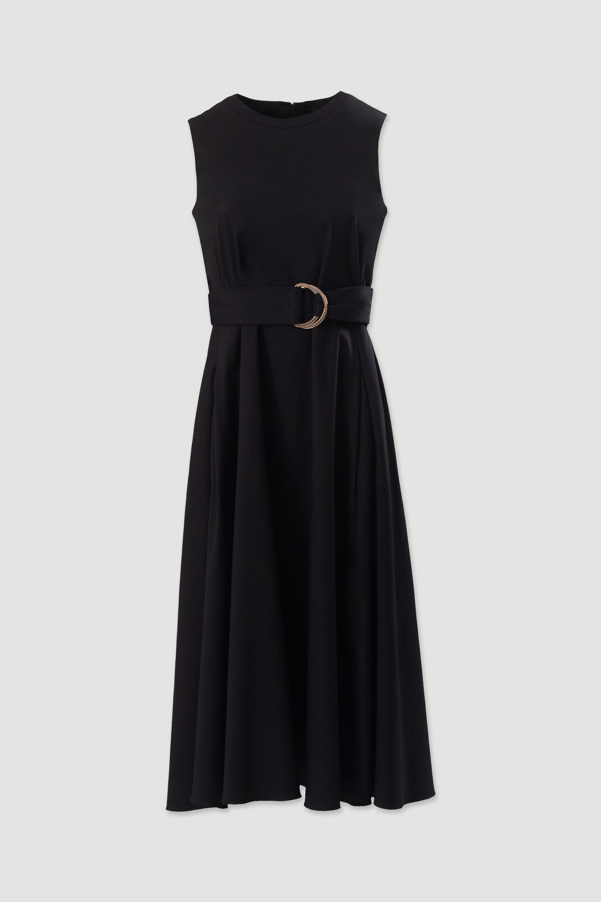 Fitted midi dress with buckle belt
