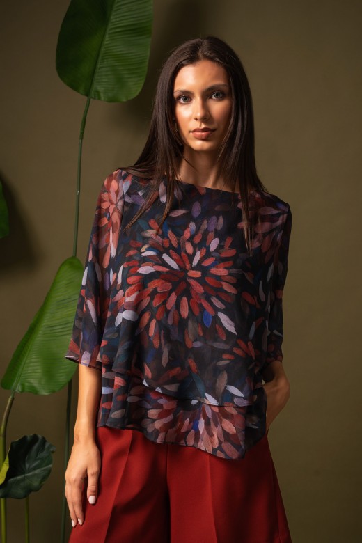Fluid printed tunic with 3/4 sleeves Fluid printed tunic with 3/4 sleeves