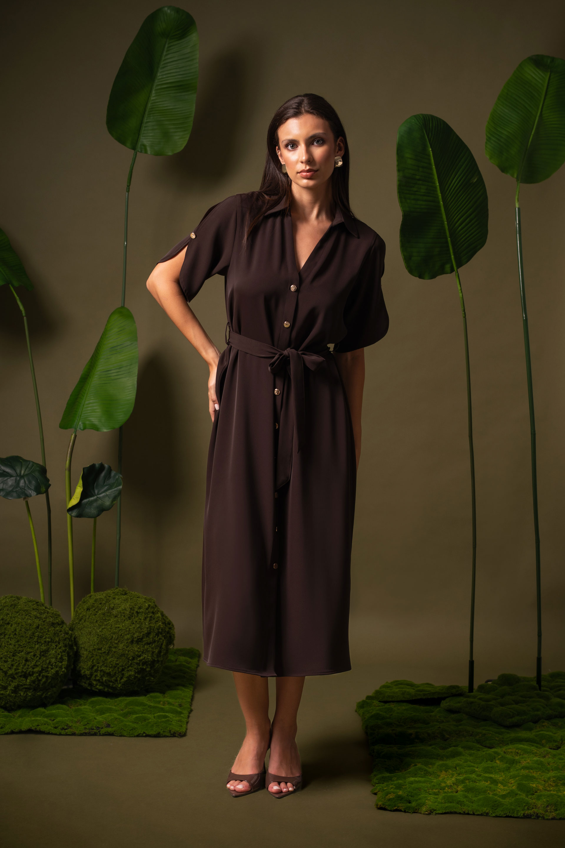Fluid midi dress with belt