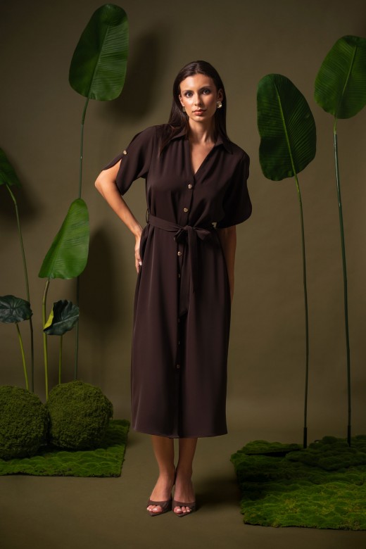 Fluid midi dress with belt Fluid midi dress with belt