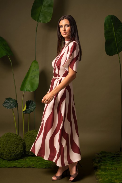 Printed midi dress with slim belt Printed midi dress with slim belt