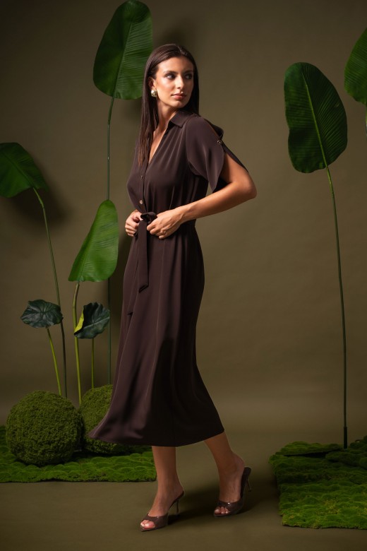 Fluid midi dress with belt Fluid midi dress with belt