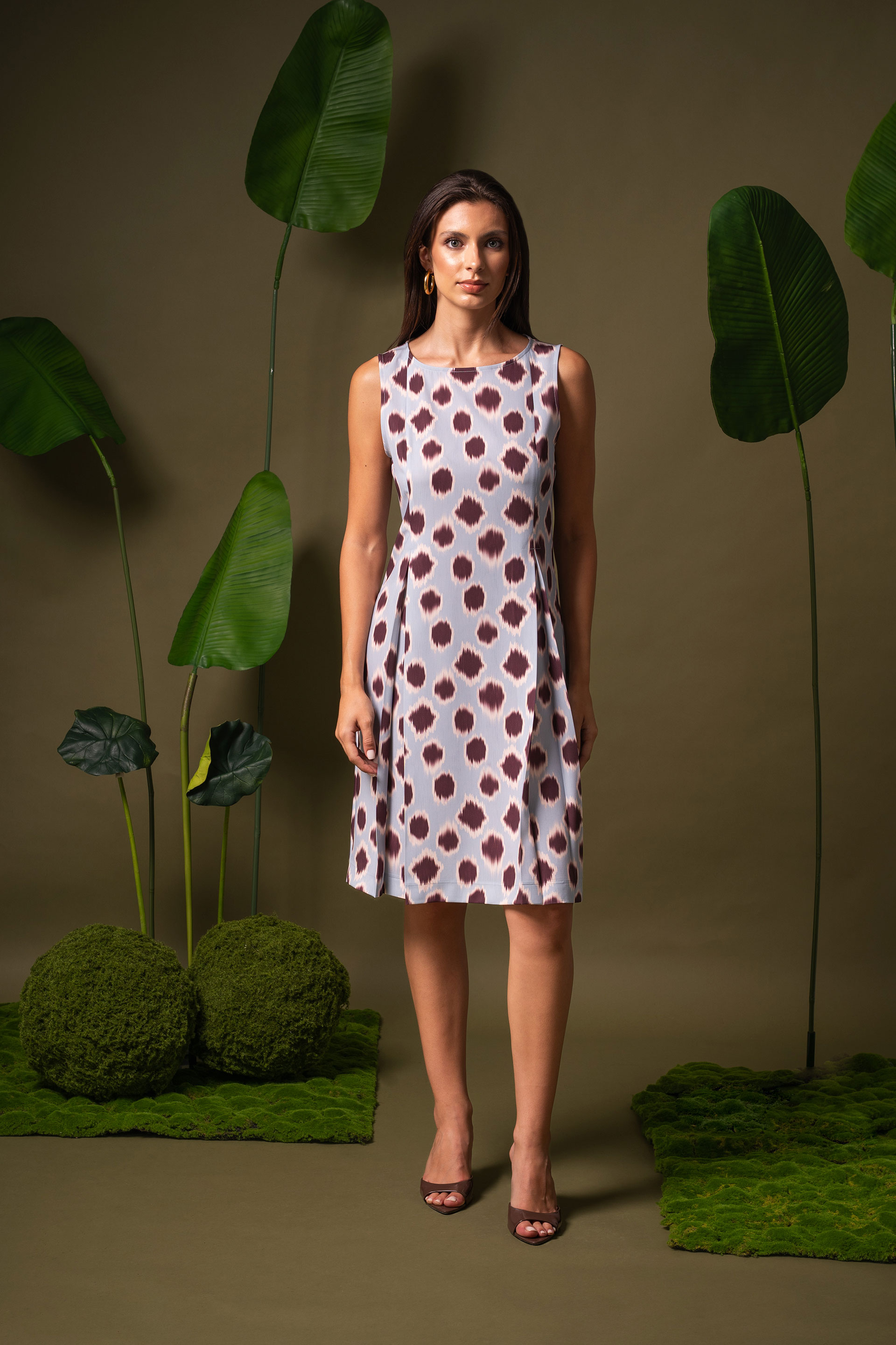 Printed dress with pleats