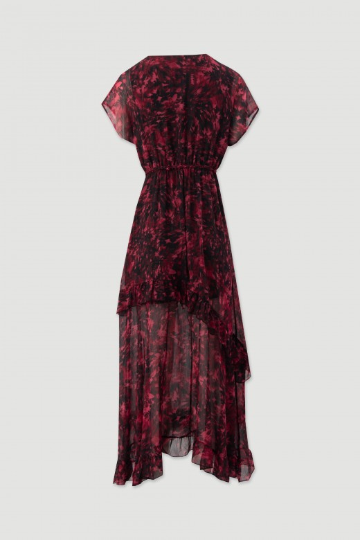 Vestido midi estampado com folhos Vestido midi estampado com folhos
