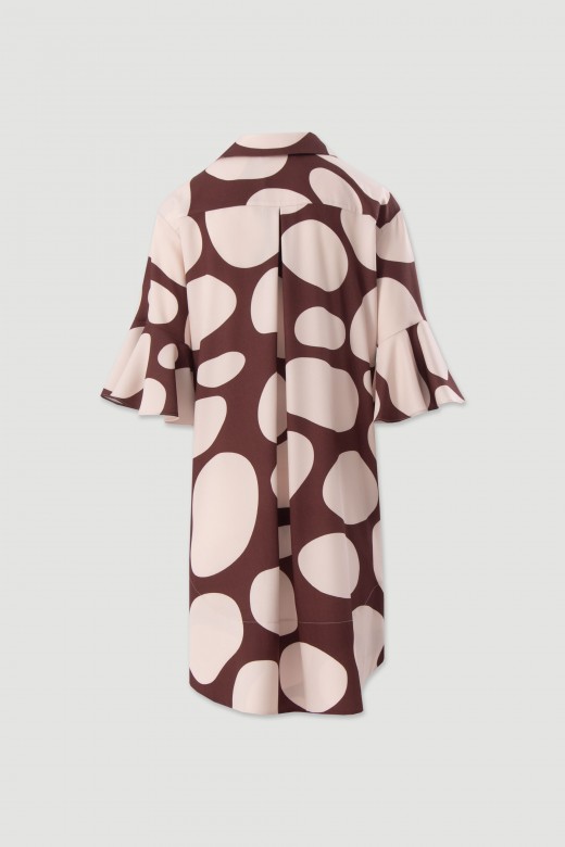 Short printed dress with fluid sleeves Short printed dress with fluid sleeves