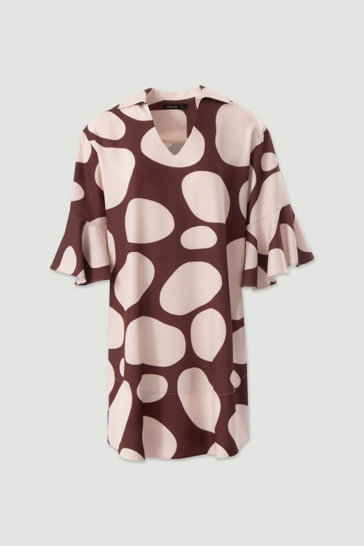 Short printed dress with fluid sleeves Short printed dress with fluid sleeves
