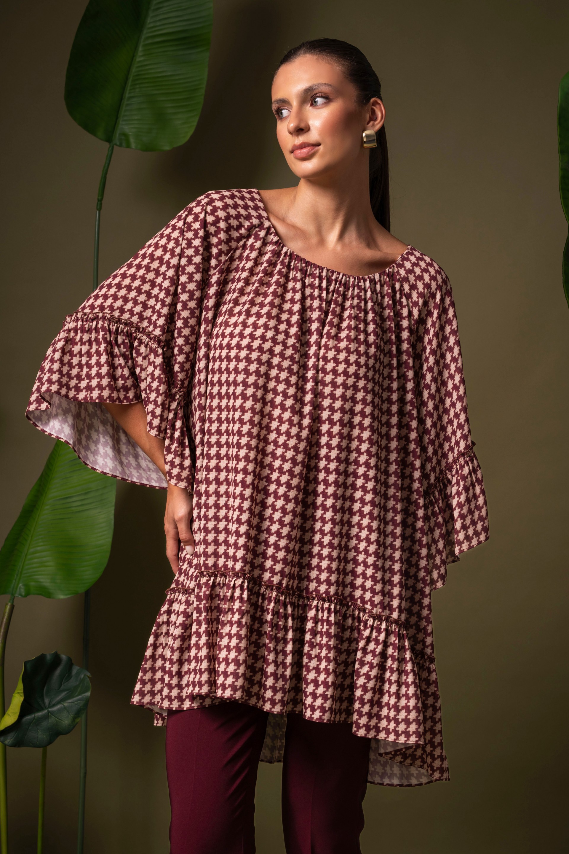 Printed tunic with ruffle hem