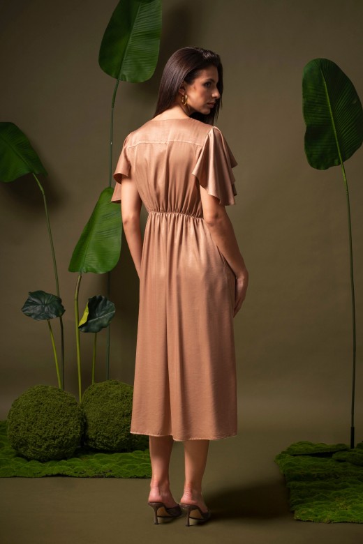 Fluid midi dress with ruffle sleeves Fluid midi dress with ruffle sleeves