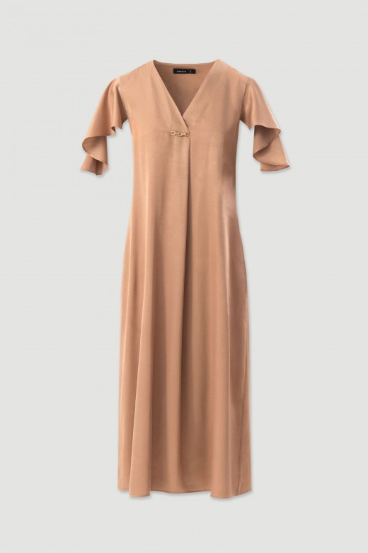 Robe midi fluide � manches volant�es
