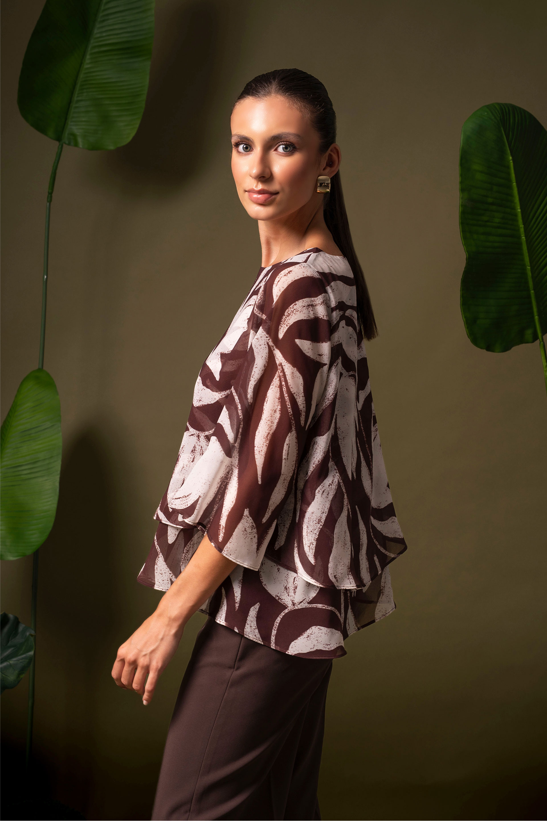 Fluid printed tunic with layered effect