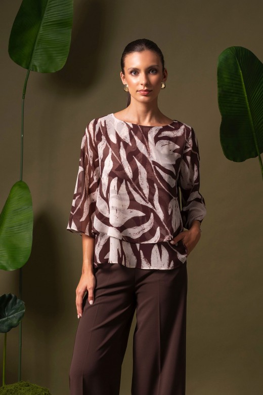Fluid printed tunic with layered effect Fluid printed tunic with layered effect