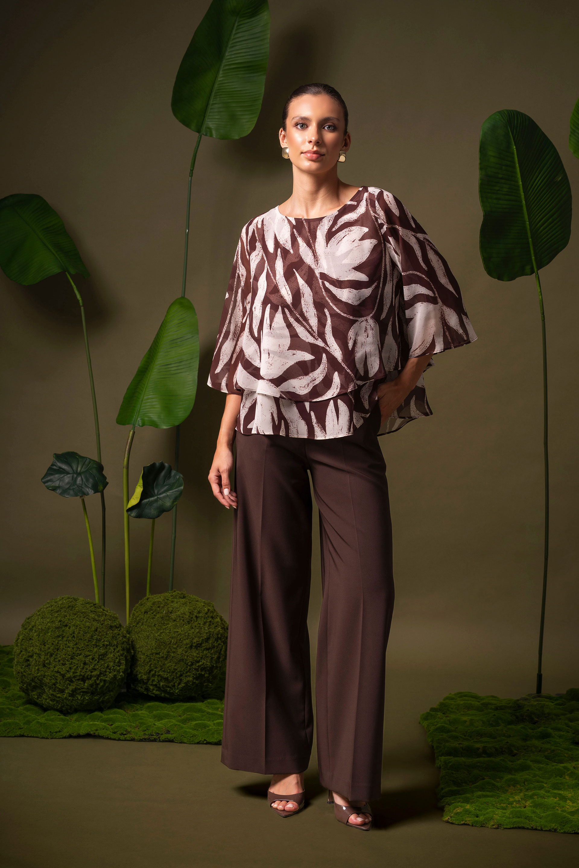 Fluid printed tunic with layered effect