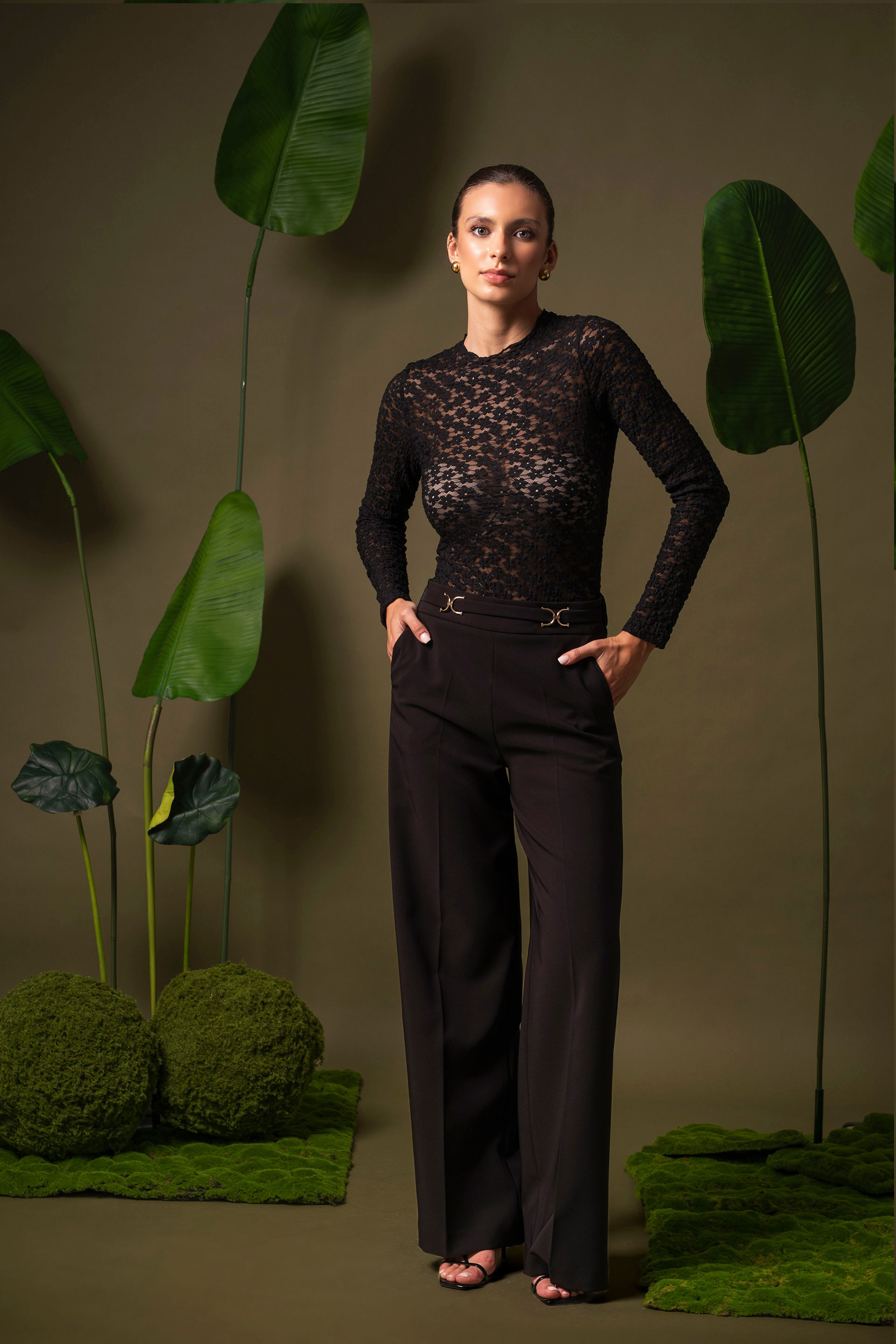 Floral lace bodysuit with high neck