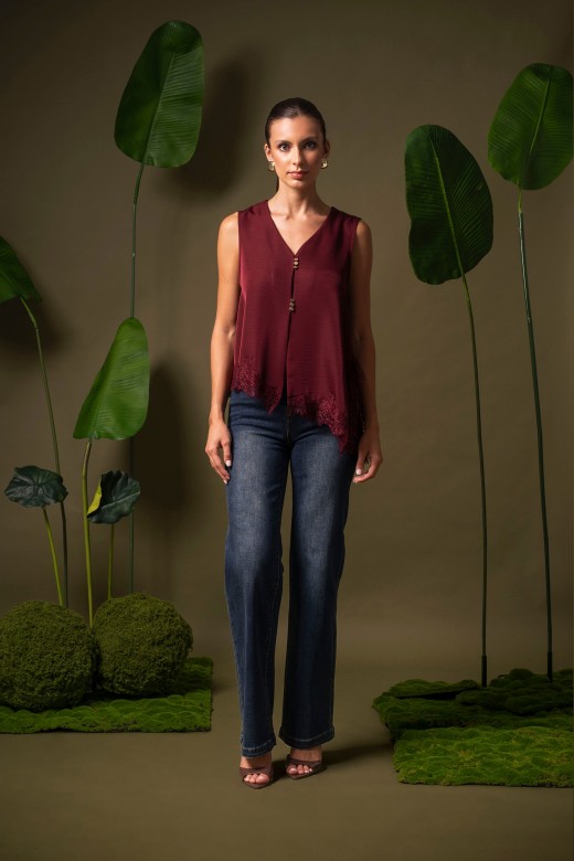 Asymmetric blouse with lace Asymmetric blouse with lace
