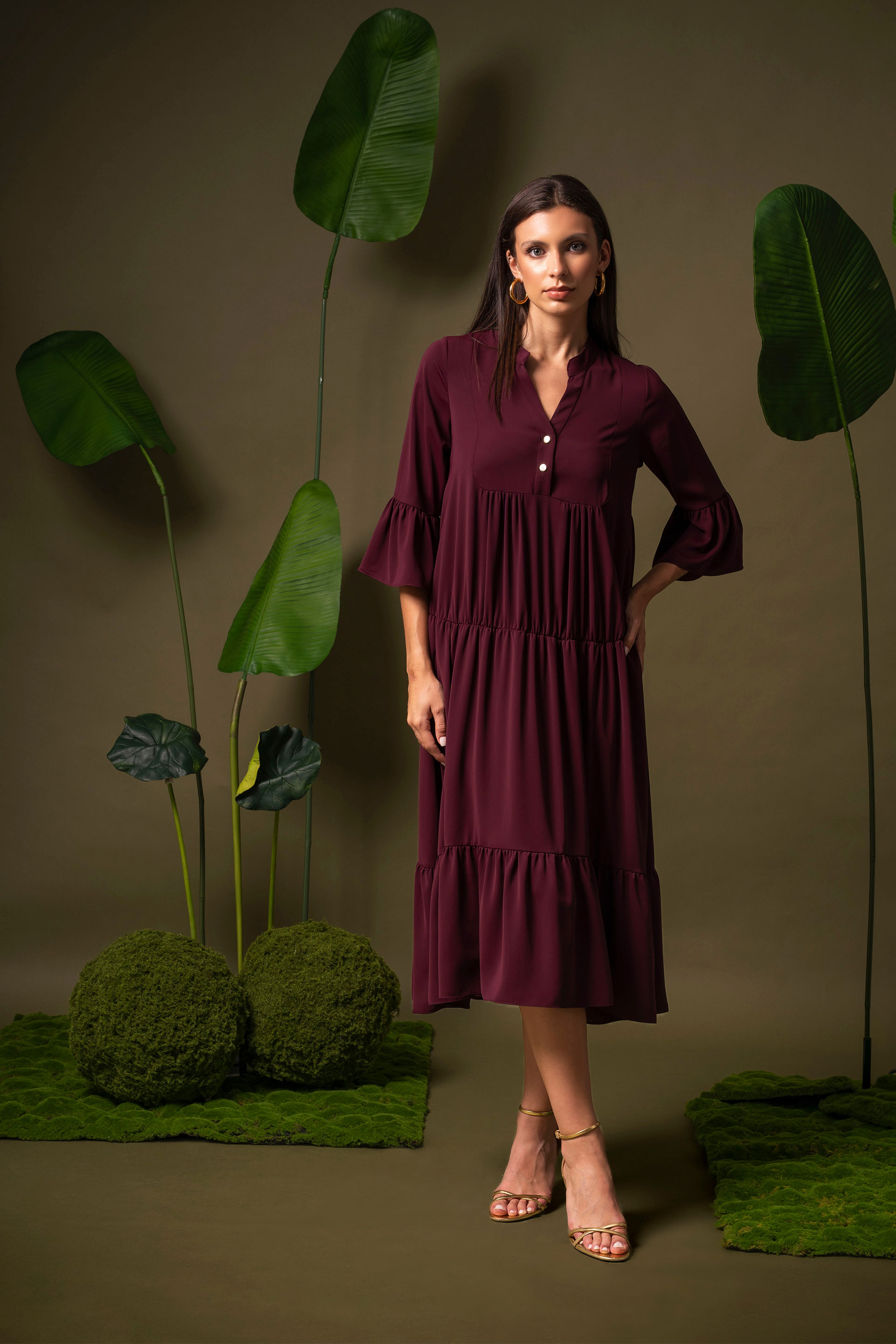Fluid midi dress with ruffles
