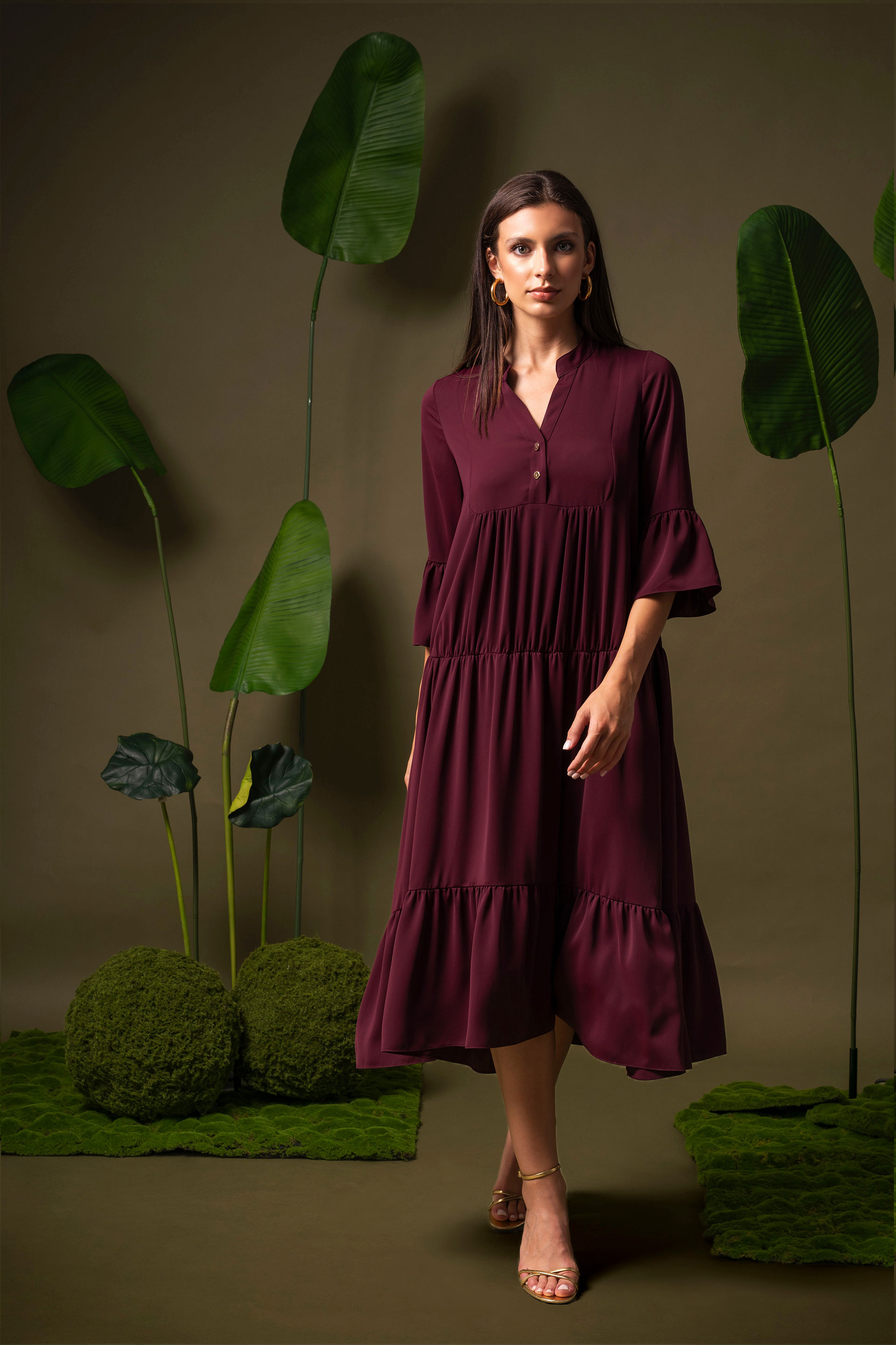 Fluid midi dress with ruffles