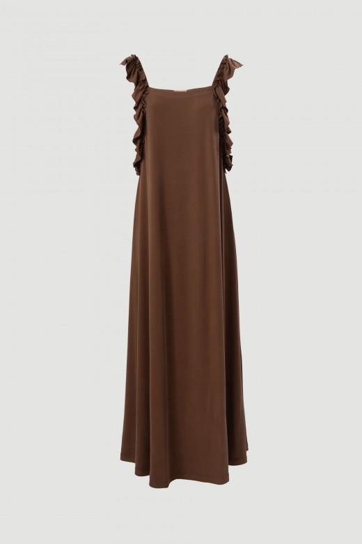 Fluid long dress with ruffle straps Fluid long dress with ruffle straps