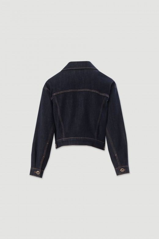 Cropped denim jacket with personalised buttons Cropped denim jacket with personalised buttons